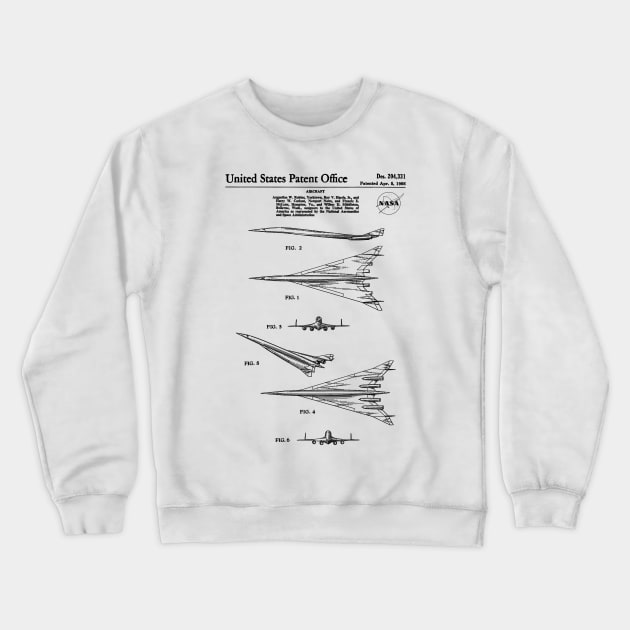 NASA Supersonic Airplane Patent Black Crewneck Sweatshirt by Luve